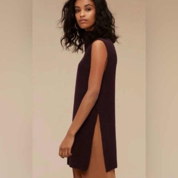 Wilfred Sweaters - Wilfred Durandel Tunic Burgundy Italy SMALL Sleeveless Mock Neck Side Slits NWT
